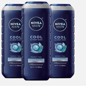 NIVEA Men Cool Body Wash 3-Pack – 16.9 fl oz Each – 3-in-1 Face, Hair & Body